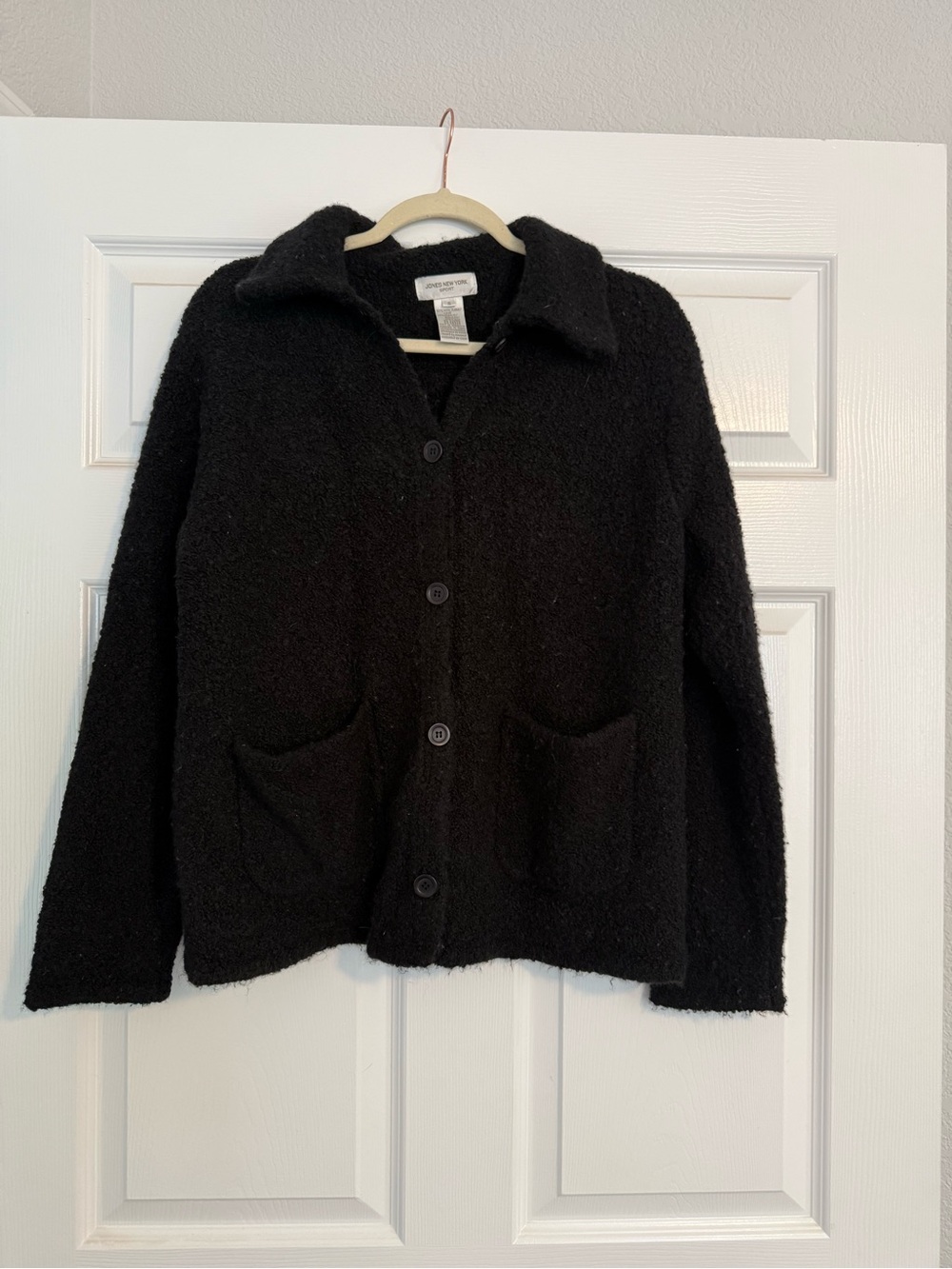 Jones New York Sport Black Textured Button Front Jacket Sweater S